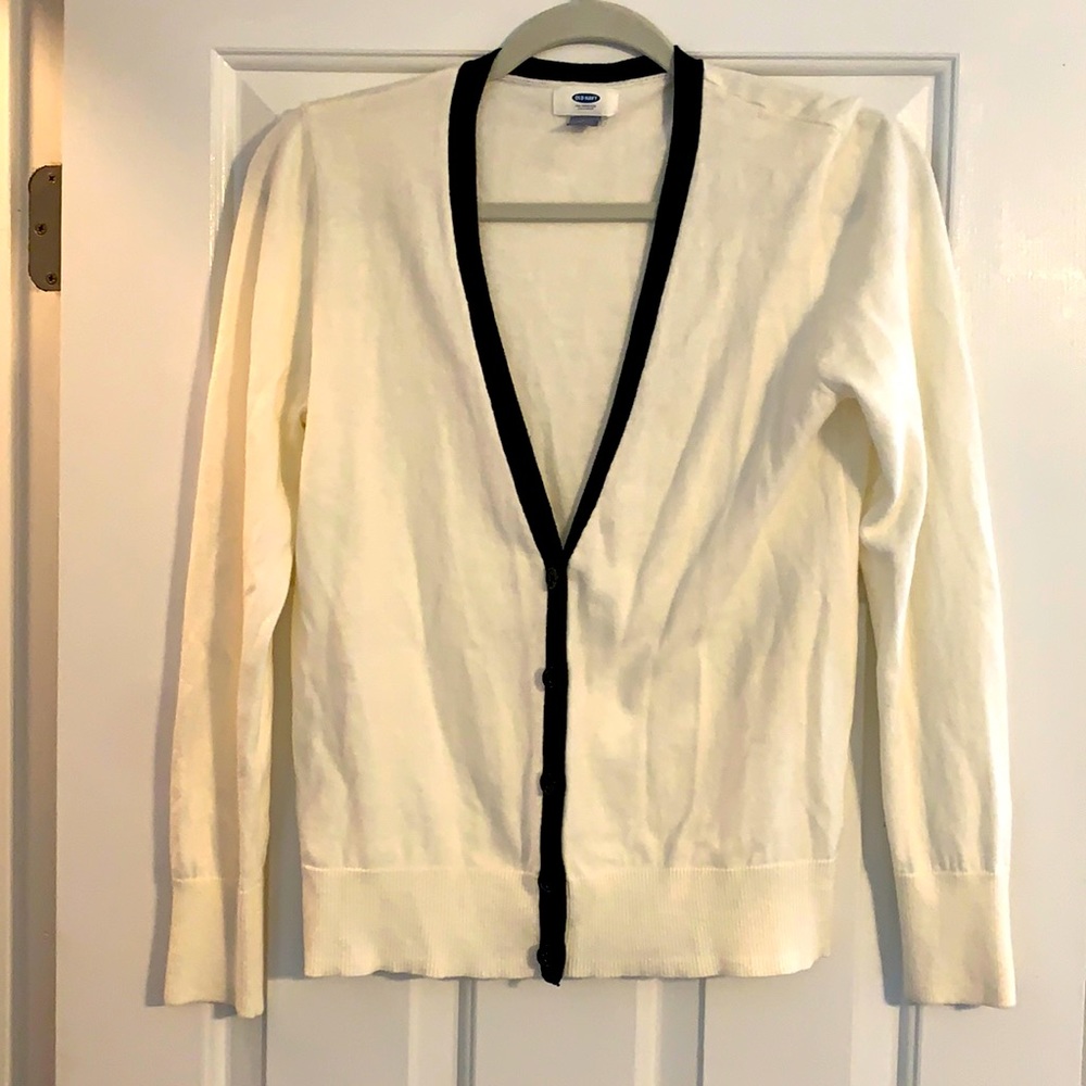 White and black cardigan